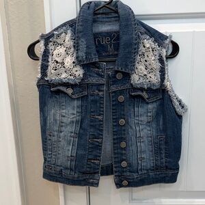 Rue21 Blue Denim Vest with White Lace